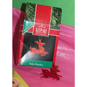 Vintage Hallmark Keepsake Miniature Ruby Reindeer Blown Glass Holiday Ornament